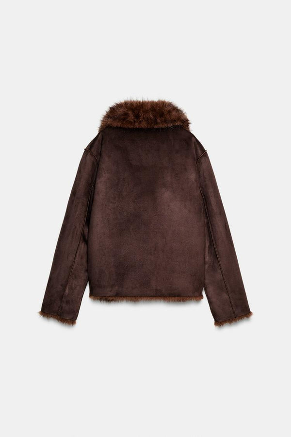 VESTE RÉVERSIBLE EFFET DAIM ET FAUSSE FOURRURE