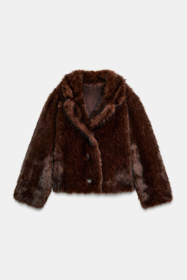 VESTE RÉVERSIBLE EFFET DAIM ET FAUSSE FOURRURE