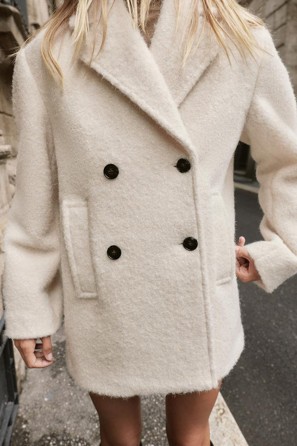 MANTEAU MI-LONG BOUCLÉ À DOUBLE BOUTONNAG